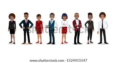 Group of African or American business people cartoon character. African or American businessman and businesswoman in office style smart suit and casual. Vector illustration Royalty-Free Stock Photo #1524415547