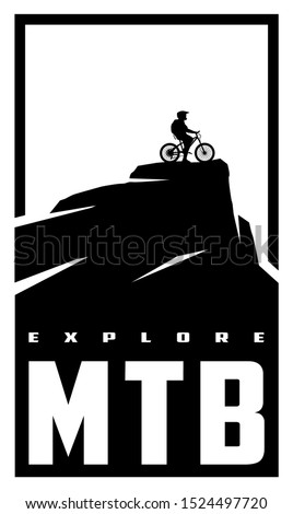 MTB explore. Mountain bike banner, t-shirt print design.