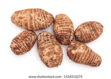 fresh taro root isolated on white background. Top view. Flat lay