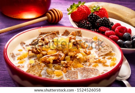 Fresh breakfast with fruits and honey 