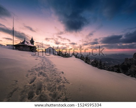 Winter sunset up in the Ceahlau massif,Romania