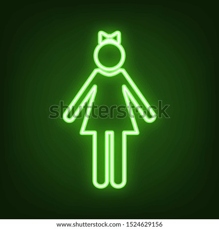 Girl sign illustration. Green neon icon in the dark. Blurred lightening. Illustration.