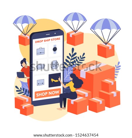 Young women order product from the dropship store. Drop shipper order to the supplier to deliver the product to her client. Royalty-Free Stock Photo #1524637454