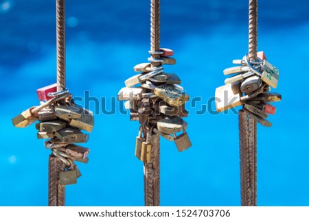 Love locks on a fence in Zakynthos Greece Royalty-Free Stock Photo #1524703706