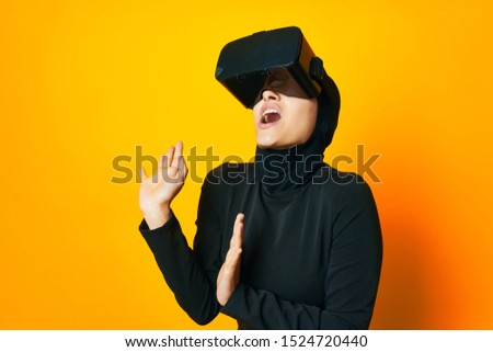 woman young model surprised cheerful in 3d glasses isolated background