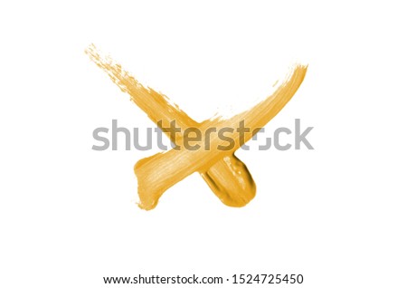 Bright liquid lipstick smear in the form of a check mark isolated on a white background. Cosmetic product stroke. Yes sign for checkbox. Beige color