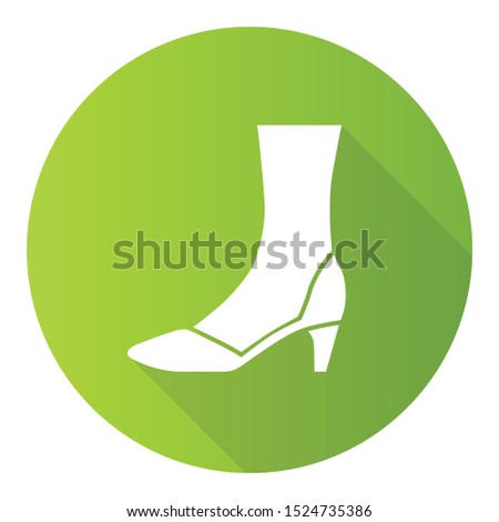 Court shoes green flat design long shadow glyph icon. Woman stylish formal footwear design. Female casual stacked kitten heels, luxury modern pumps. Office fashion. Vector silhouette illustration