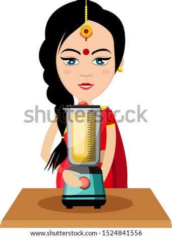 Indian woman mixing food , illustration, vector on white background.