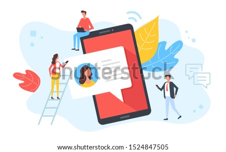 Texting, chatting, online messaging, sms concepts. People and mobile phone with speech bubble message. Modern flat design. Vector illustration