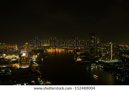 Night view waterfront, Bangkok, Thailand