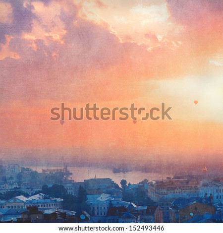 sunrise over city  - retro style picture