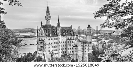 Neuschwanstein landscape panorama picture of the fairy tale castle near Munich in Bavaria, Germany
