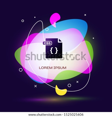 Black CSS file document. Download css button icon isolated on dark blue background. CSS file symbol. Abstract banner with liquid shapes. Vector Illustration