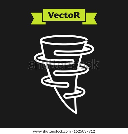 White line Tornado icon isolated on black background.  Vector Illustration