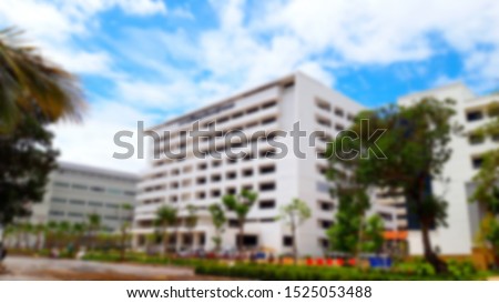 Building outside the hospital, blurred image