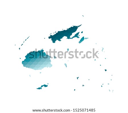 Vector isolated illustration icon with simplified blue silhouette of Fiji map. Polygonal geometric style. White background.