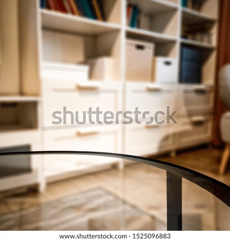 Glasses coffee table of free space for your decoration and autumn home interior. 