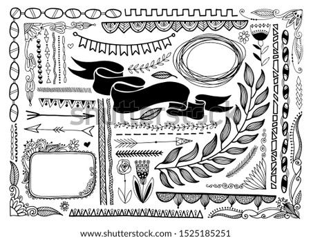 set of sketch doodle frame, banner line page divider, vector illustration