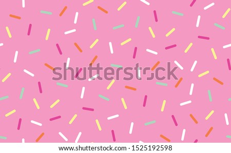 Seamless repeat background pattern of pink donut glaze with colorful sprinkles. Great decorative design for dessert, cake, pastry, ice cream, sweet food and related textured graphic design projects. Royalty-Free Stock Photo #1525192598