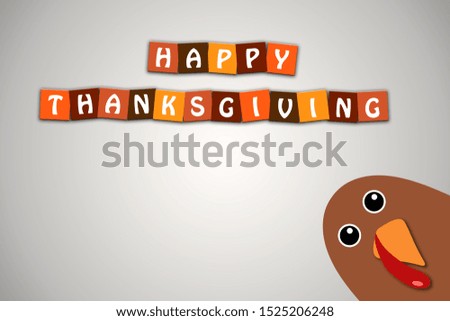 Happy Thanksgiving text Cartoon Turkey on white gradient background Thanksgiving poster