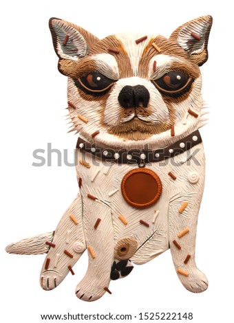 Small but proud dog, Chihuahua breed, beloved by its owner and very happy, molded from plasticine