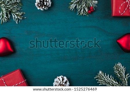 Christmas composition, blank for design - gifts and decorations on a textured background, copy space, place for text