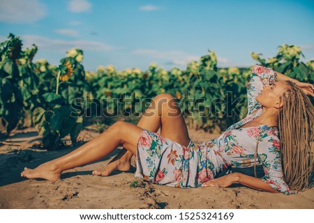 Summer portrait of young hipster woman 