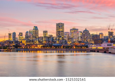 Downtown Montreal skyline at sunset in Canada