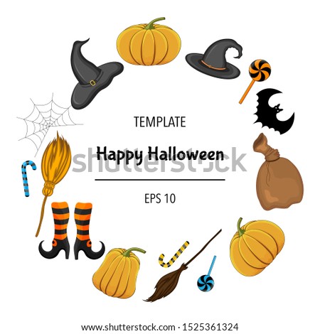 Halloween frame for your text with traditional attributes. Cartoon style. Vector illustration