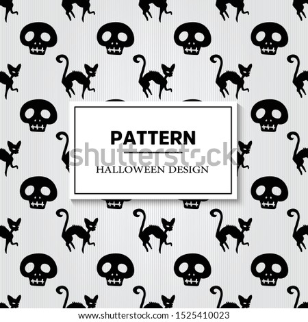 Seamless halloween pattern with ghost, pumpkins, bat and broom. Black and white