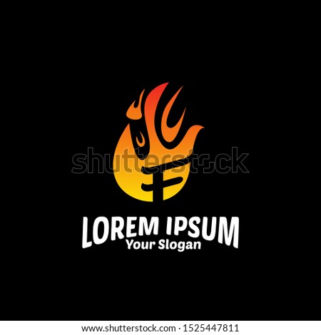 F initial logo letter with fire illustration