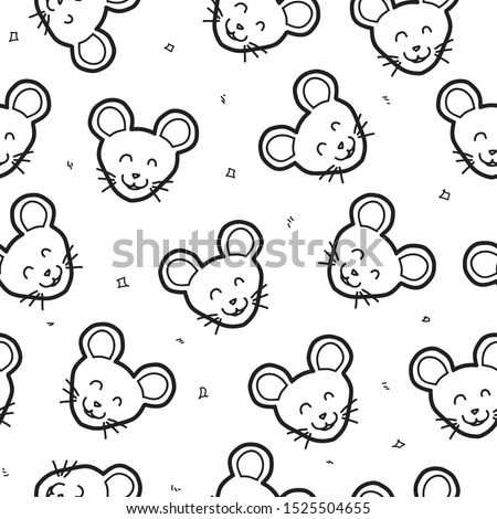 vector seamless pattern little doodle 
rat smile  kawaii style on isolated white background