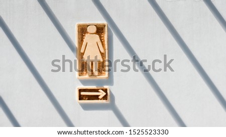 Sign and symbol of public wc on clay plate. Public toilet on plate. Public women's toilet on white background