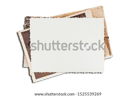 Old photos on white isolated background. Blank old group photo