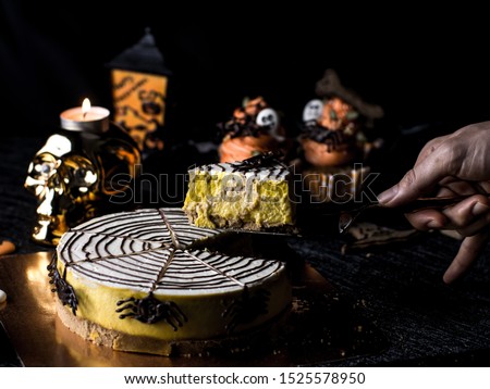 Halloween Party Bakery Table with  Cupcake Muffin and cookies.
