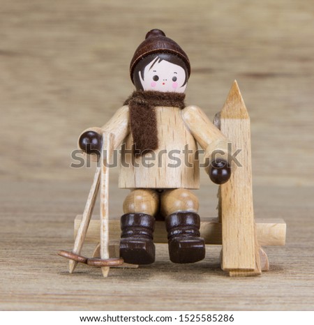 Traditional Christmas wooden figurines,  skier