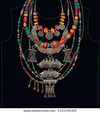 Vector ethnic necklaces t-shirt black background