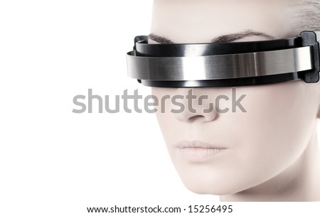 Beautiful cyber woman's face isolated on white background