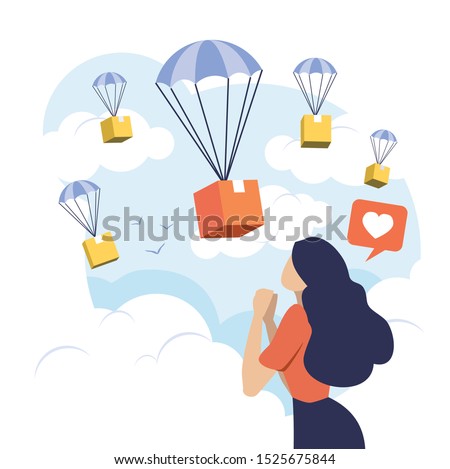 Women are happy with the delivered dropship box. Fast & Free Shipping conceptual. Royalty-Free Stock Photo #1525675844