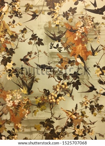 Vintage Birds and Mistletoe wallpaper