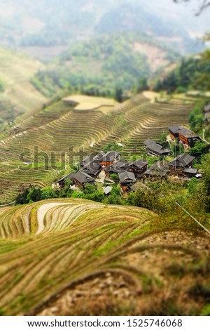 Longshen Rice Terraces and Village Miniature Style Photography