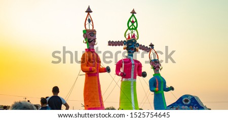 A  Colorful Statues of Ravana Khumbkarna and Megnath in dussehra. Celebrating dussehra  Royalty-Free Stock Photo #1525754645