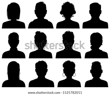 Silhouette avatars. Persons office professional profiles, anonymous heads. Female and male faces black portraits icons, vector faceless social template set