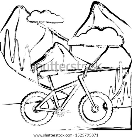 Sketch of a bicycle on a natual landscape - Vector