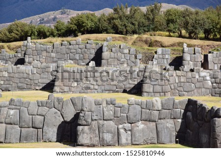 Walls in Sacsayhuaman a citadel on the northern outskirts of the city of Cusco in Peru