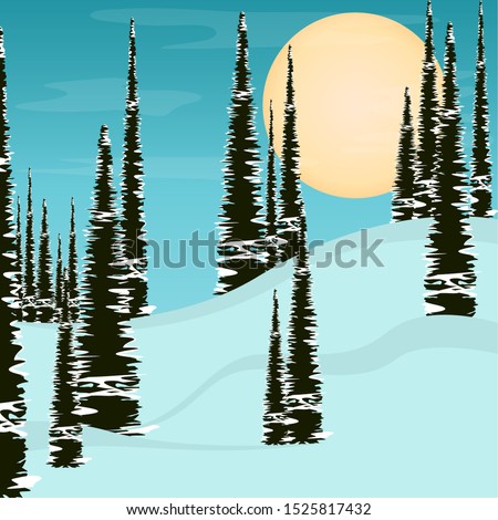 Beautiful winter natural landscape image - Vector illustration