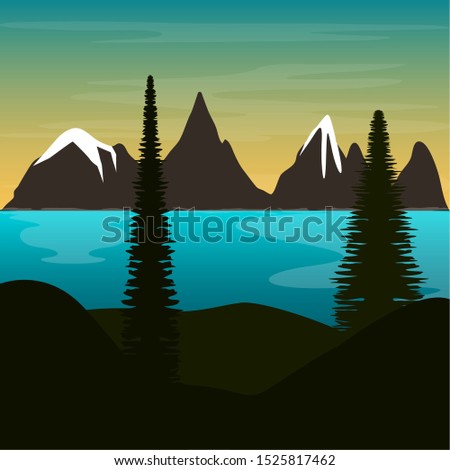 Natural landscape of a lake - Vector illustration