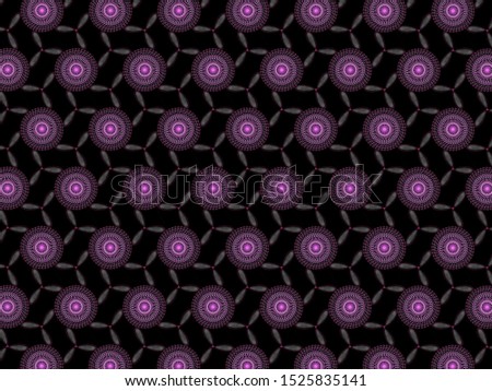 A hand drawing pattern made of grey and fuchsia on a black background