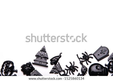 Halloween set decorations on white background.  top view