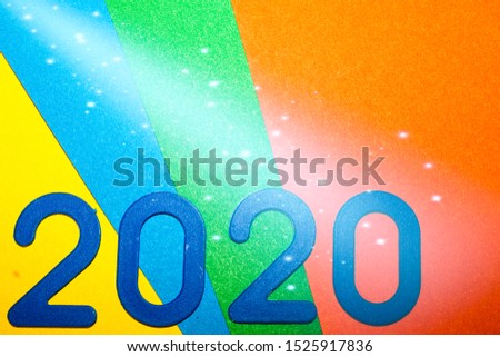 2020 on a colored background. New year. Holidays. Training card. Icon.